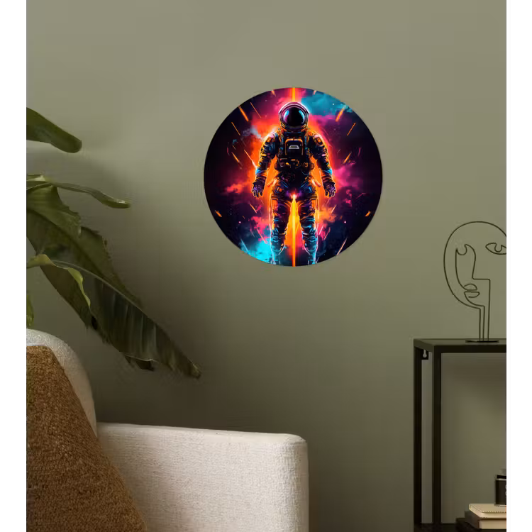 Astronaut - Neon - Gaming - Ruimte Wandcirkel behangsticker klein -sfeer2