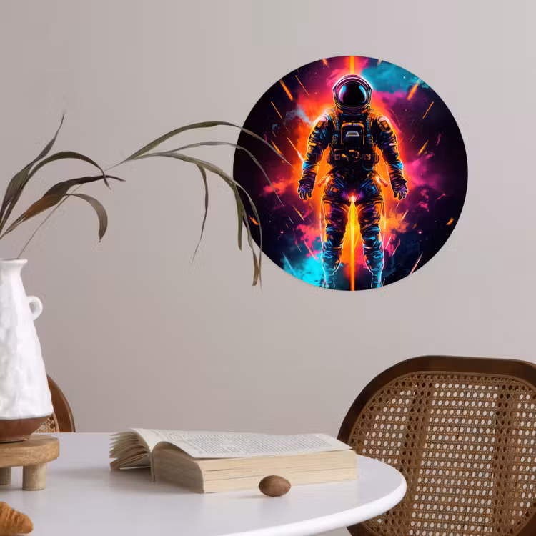 Astronaut - Neon - Gaming - Ruimte Wandcirkel behangsticker klein -sfeer3