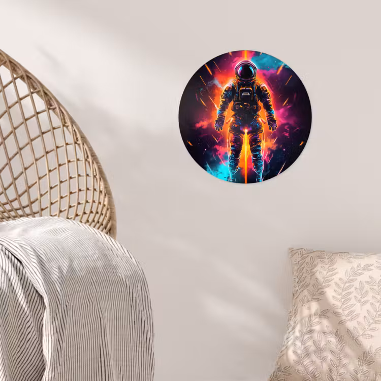Astronaut - Neon - Gaming - Ruimte Wandcirkel behangsticker klein -sfeer4