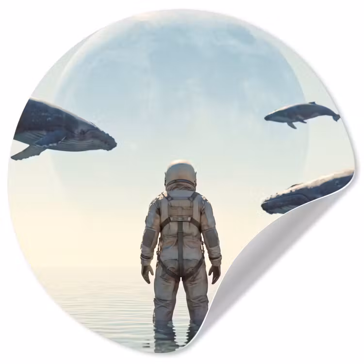 Runde Tapete - Astronaut – Wal – Fantasie - Ruimtevaarder - Walvis - Fantasie Wandcirkel behangsticker klein