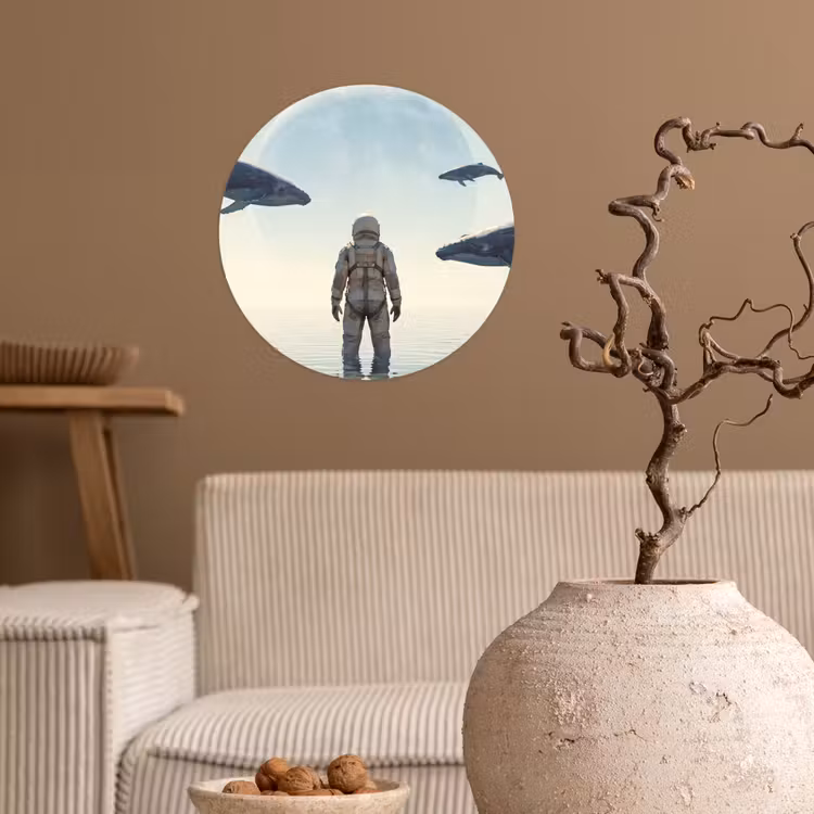 Runde Tapete - Astronaut – Wal – Fantasie - Ruimtevaarder - Walvis - Fantasie Wandcirkel behangsticker klein