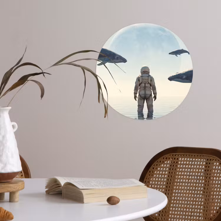 Runde Tapete - Astronaut – Wal – Fantasie - Ruimtevaarder - Walvis - Fantasie Wandcirkel behangsticker klein
