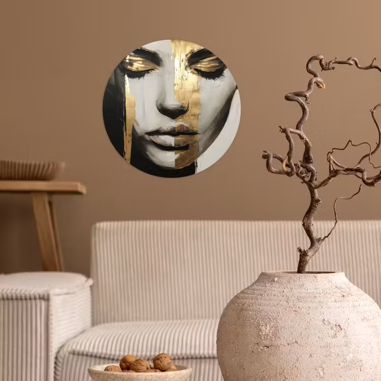 Ogen - Gezicht - Goud - Strepen Wandcirkel behangsticker klein -sfeer1