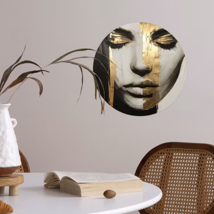 Ogen - Gezicht - Goud - Strepen Wandcirkel behangsticker klein -sfeer3