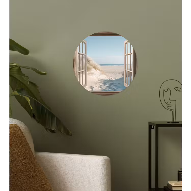 Doorkijk - Helmgras - Duinen - Zee - Landschap Wandcirkel behangsticker klein -sfeer2