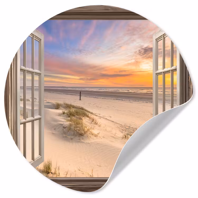 Doorkijk - Strand - Duinen - Natuur - Landschap Wandcirkel behangsticker klein -3d