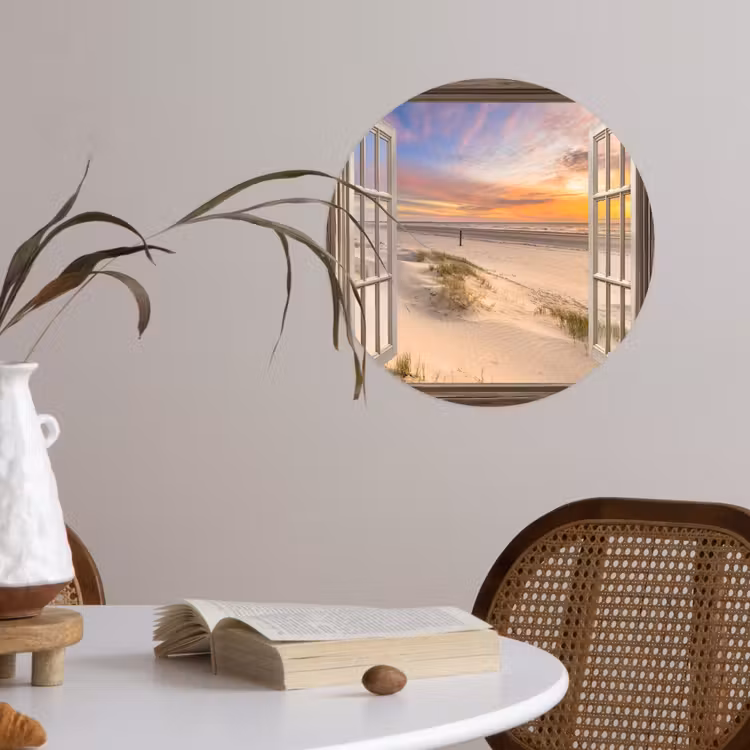 Doorkijk - Strand - Duinen - Natuur - Landschap Wandcirkel behangsticker klein -sfeer3