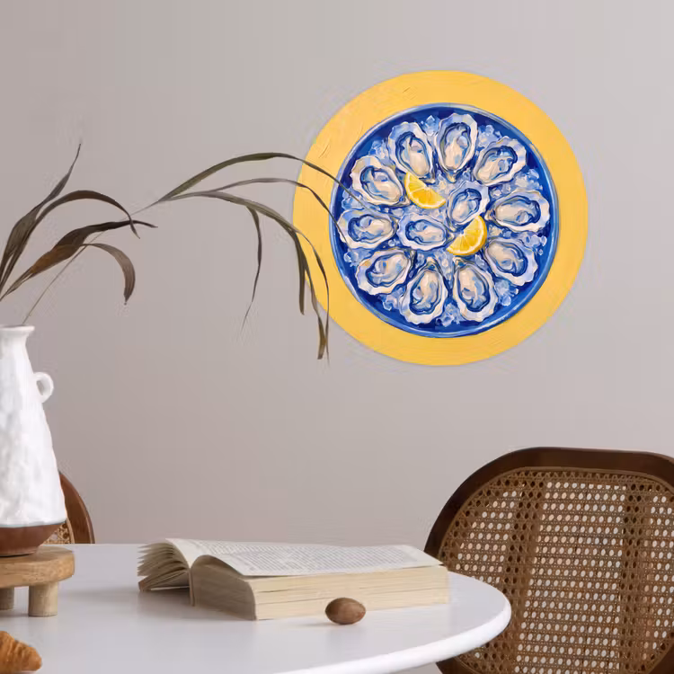 Oesters - Citroen - IJs - Modern - Geel Wandcirkel behangsticker klein -sfeer3