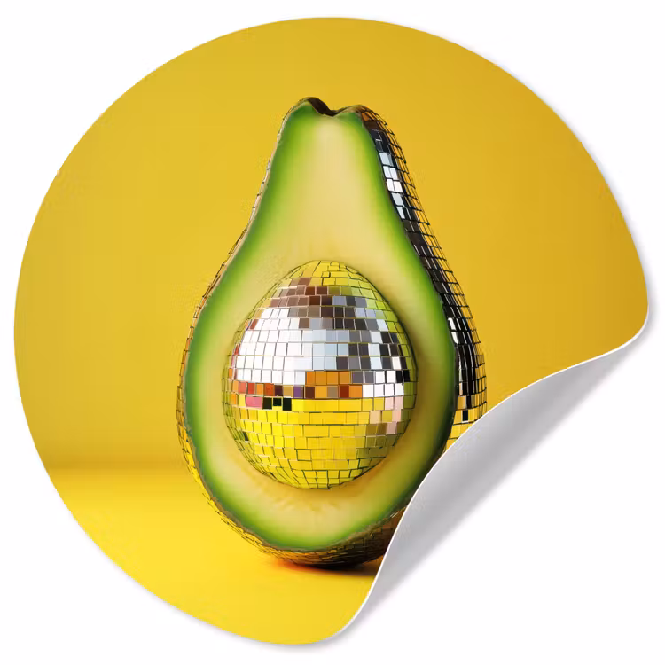 Avocado - Discobal - Geel - Glitter Wandcirkel behangsticker klein -3d