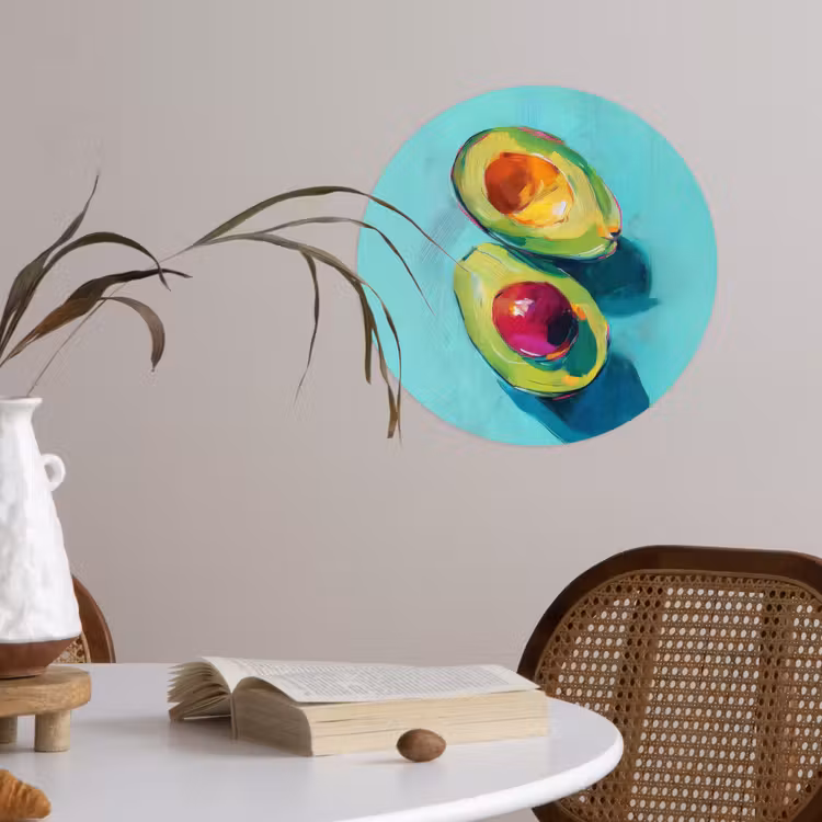 Avocado - Groen - Pit - Schaduw Wandcirkel behangsticker klein -sfeer3