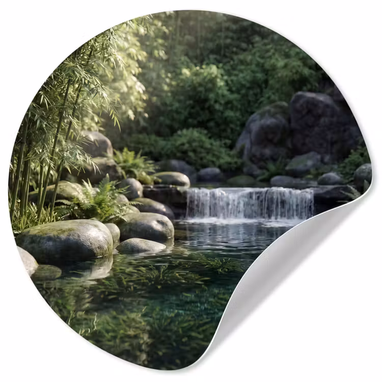 Beek - Waterval - Natuur - Groen Wandcirkel behangsticker klein -3d