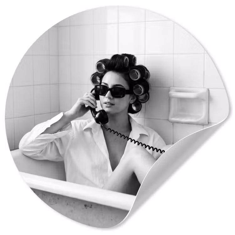 Bad - Vrouw - Zwart - Wit Wandcirkel behangsticker klein -3d
