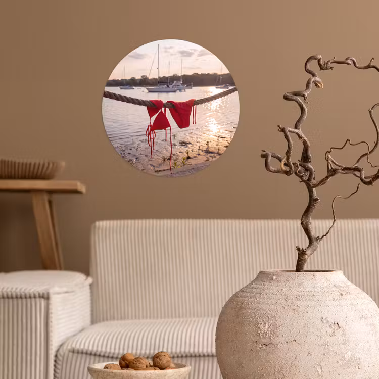 Badkleding - Rood - Zomer - Water - Zonsondergang Wandcirkel behangsticker klein -sfeer1
