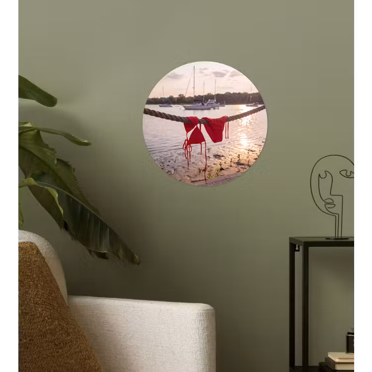 Badkleding - Rood - Zomer - Water - Zonsondergang Wandcirkel behangsticker klein -sfeer2