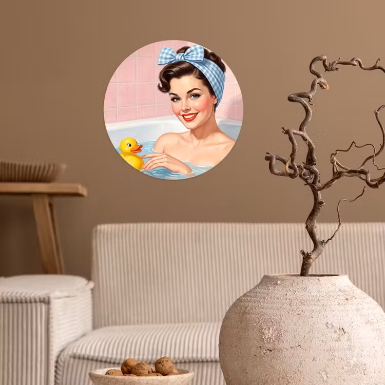 Badkamer - Eend - Blauw Wandcirkel behangsticker klein -sfeer1