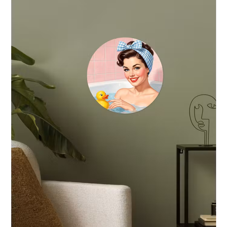 Badkamer - Eend - Blauw Wandcirkel behangsticker klein -sfeer2