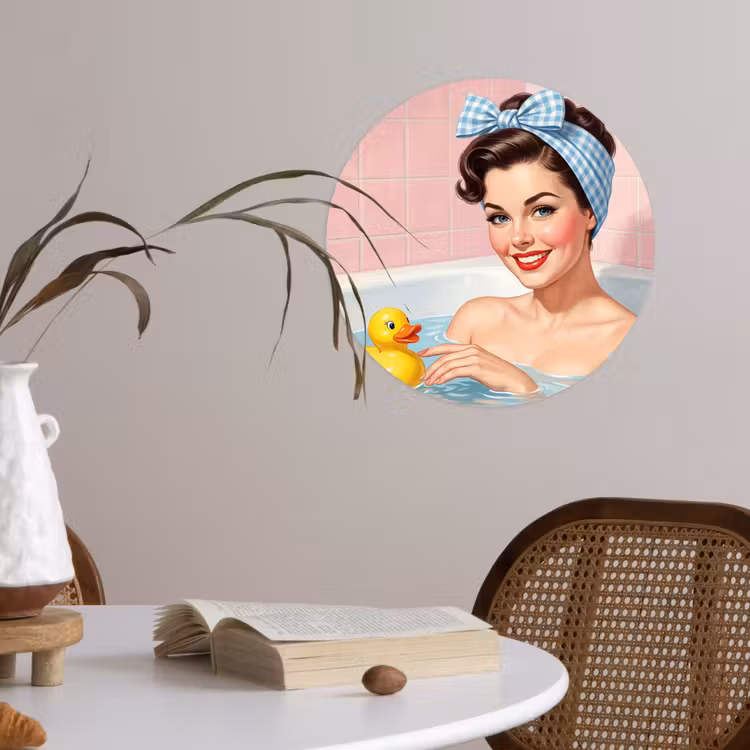 Badkamer - Eend - Blauw Wandcirkel behangsticker klein -sfeer3