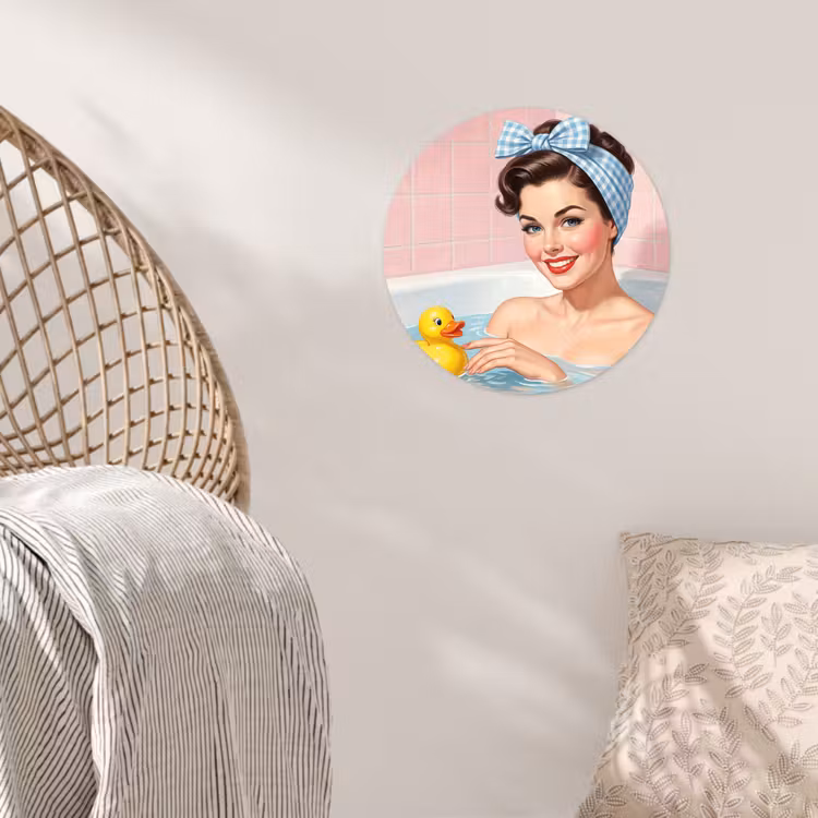 Badkamer - Eend - Blauw Wandcirkel behangsticker klein -sfeer4