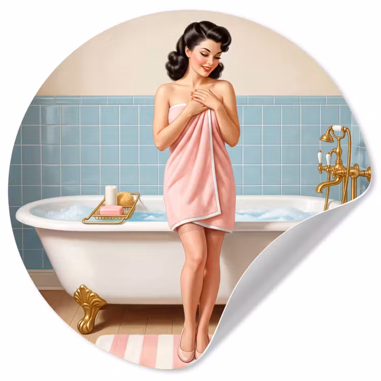 Badkamer - Vrouw - Roze Wandcirkel behangsticker klein -3d