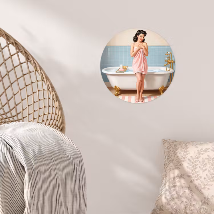 Badkamer - Vrouw - Roze Wandcirkel behangsticker klein -sfeer4