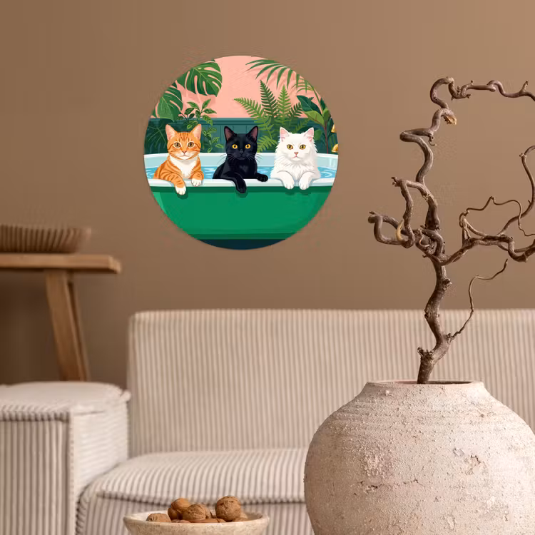 Badkamer - Kattenparade - Kleurrijk Wandcirkel behangsticker klein -sfeer1