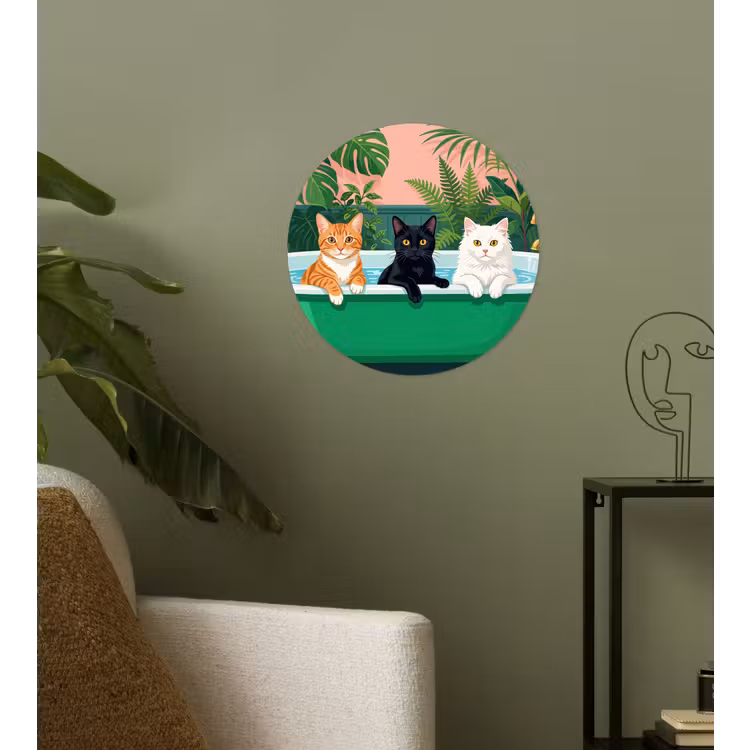 Badkamer - Kattenparade - Kleurrijk Wandcirkel behangsticker klein -sfeer2