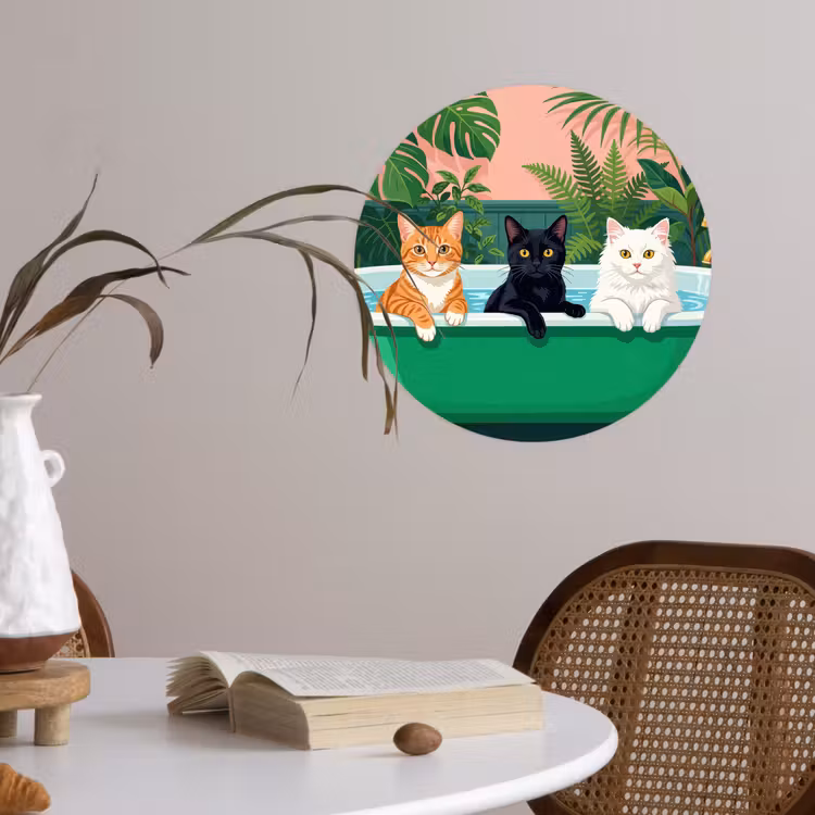 Badkamer - Kattenparade - Kleurrijk Wandcirkel behangsticker klein -sfeer3
