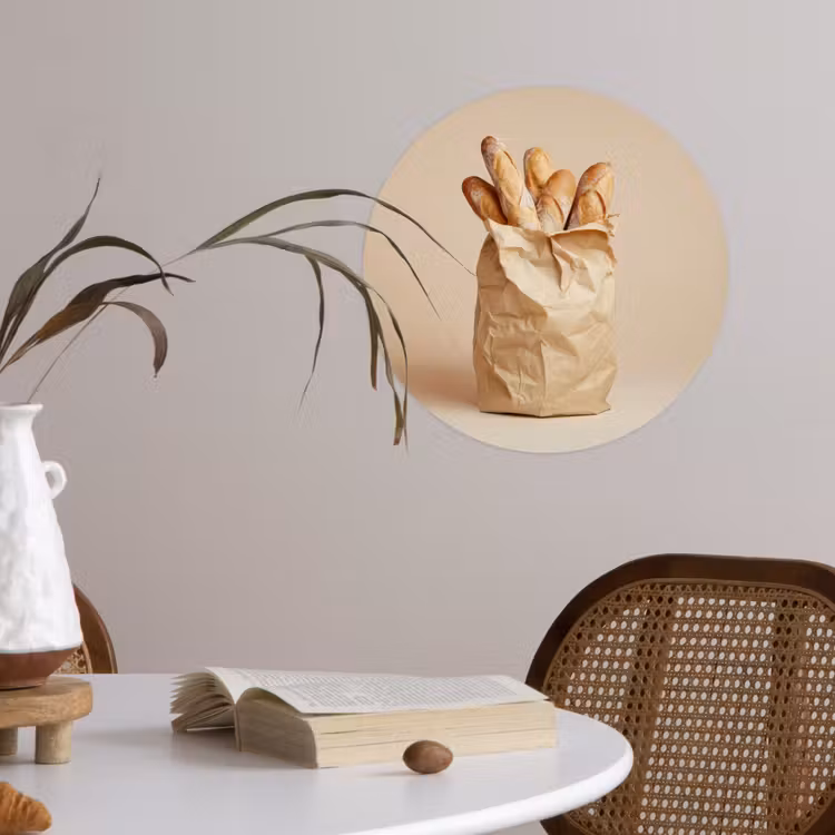 Baguette - Brood - Stokbrood - Beige Wandcirkel behangsticker klein -sfeer3