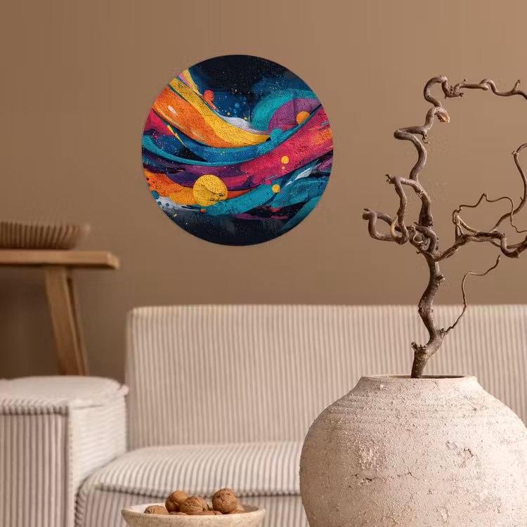 Banen - Golven - Kleurrijk - Abstract Wandcirkel behangsticker klein -sfeer1