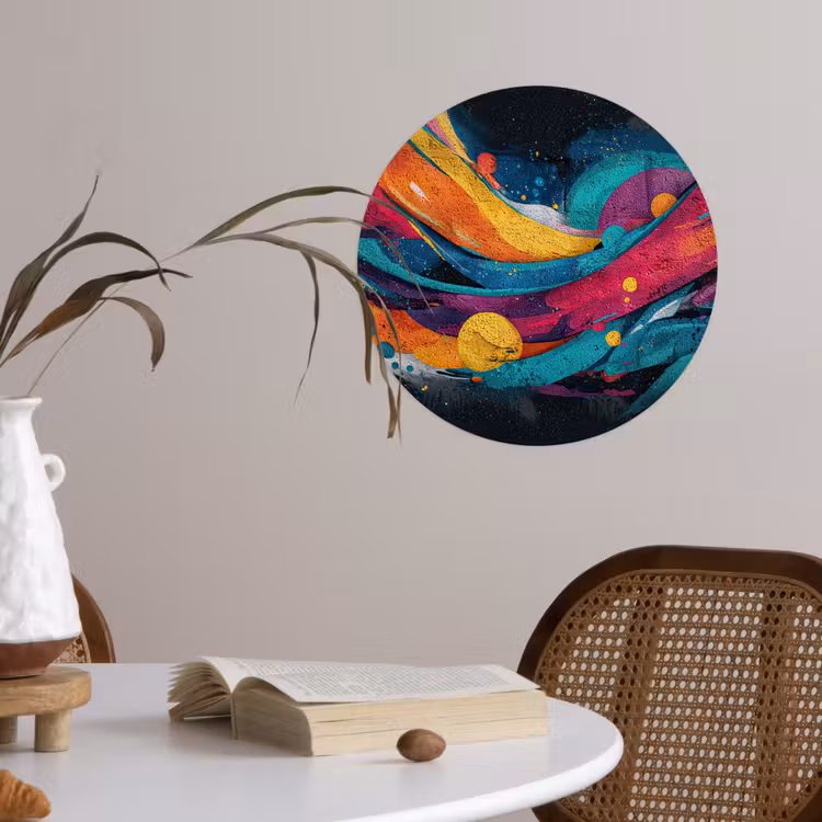 Banen - Golven - Kleurrijk - Abstract Wandcirkel behangsticker klein -sfeer3