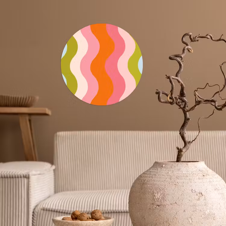 Banen - Golven - Kleurrijk - Verticaal Wandcirkel behangsticker klein -sfeer1