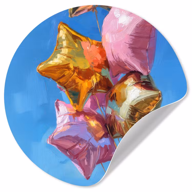 Ballonnen - Goud - Stervorm - Roze Wandcirkel behangsticker klein -3d