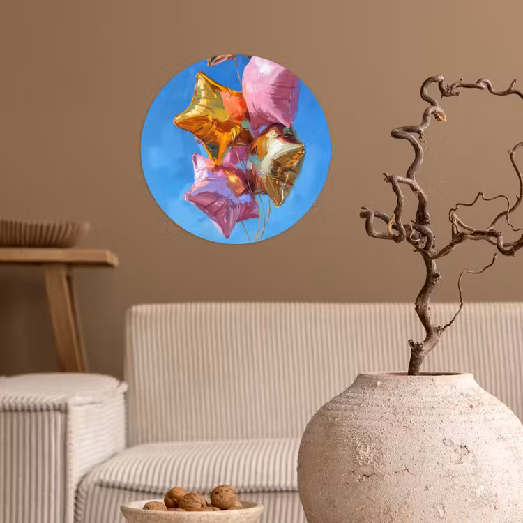 Ballonnen - Goud - Stervorm - Roze Wandcirkel behangsticker klein -sfeer1