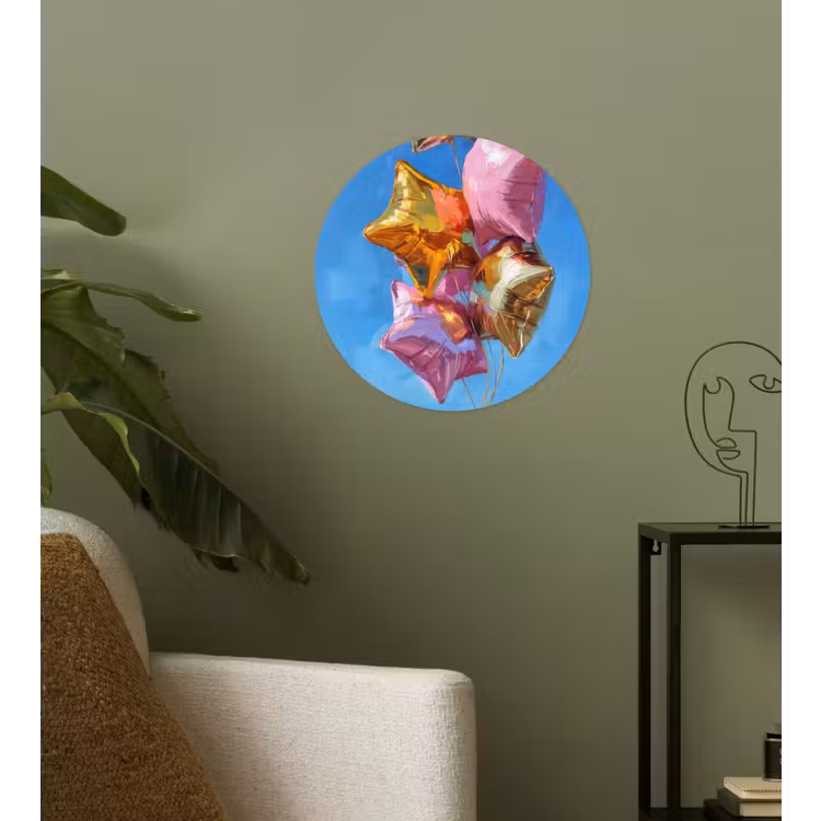 Ballonnen - Goud - Stervorm - Roze Wandcirkel behangsticker klein -sfeer2