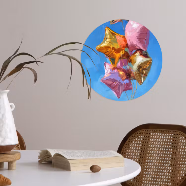 Ballonnen - Goud - Stervorm - Roze Wandcirkel behangsticker klein -sfeer3