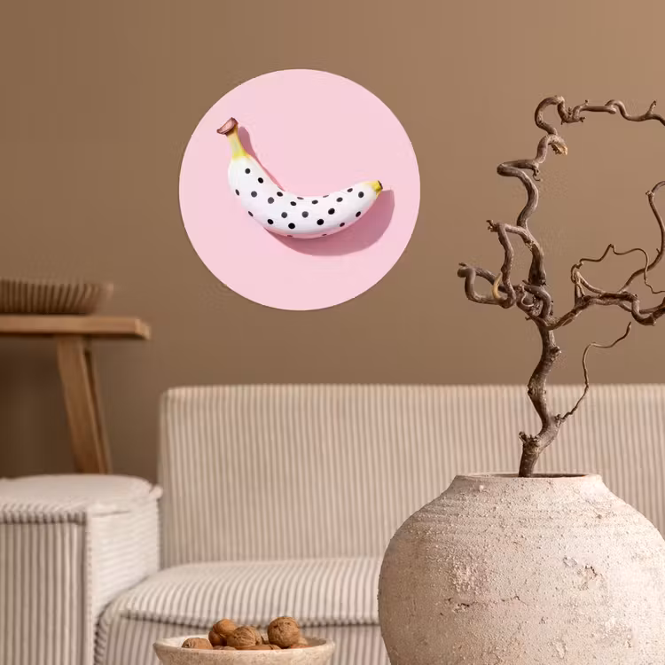 Banaan - Stippen - roze Wandcirkel behangsticker klein -sfeer1