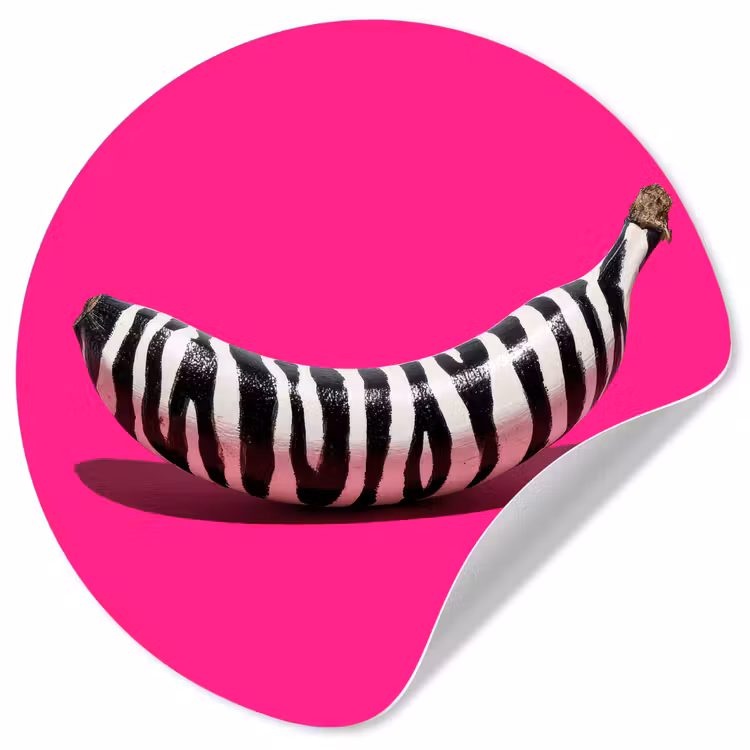 Banaan - Zebraprint - Roze Wandcirkel behangsticker klein -3d