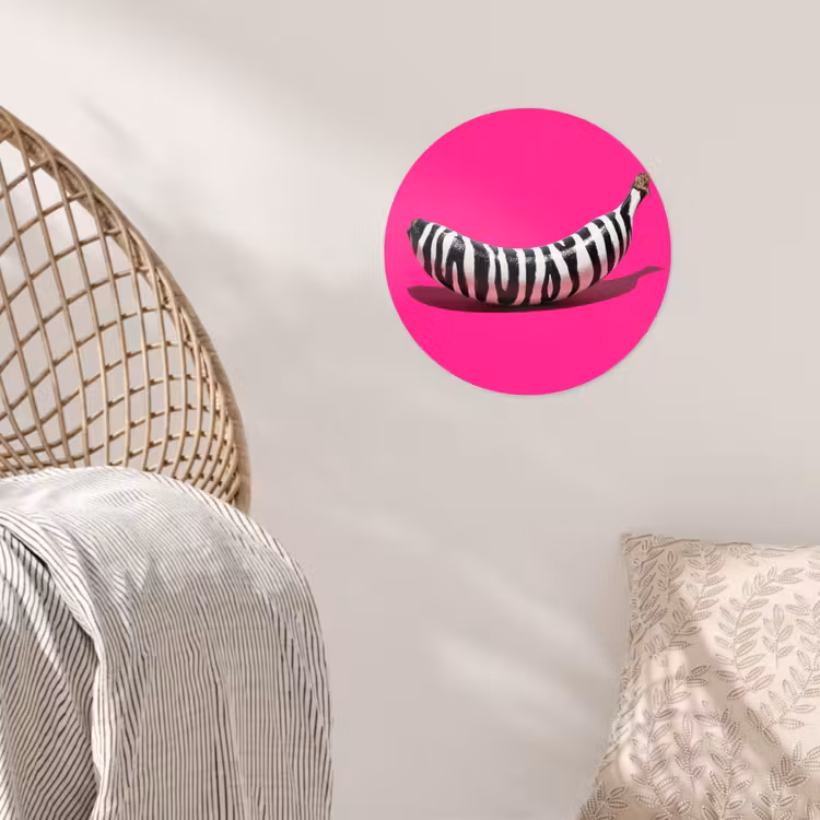 Banaan - Zebraprint - Roze Wandcirkel behangsticker klein -sfeer4