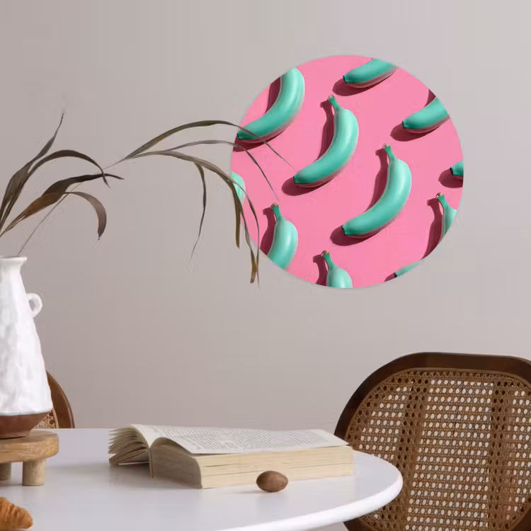 Bananen - Patroon - Blauw - Roze Wandcirkel behangsticker klein -sfeer3