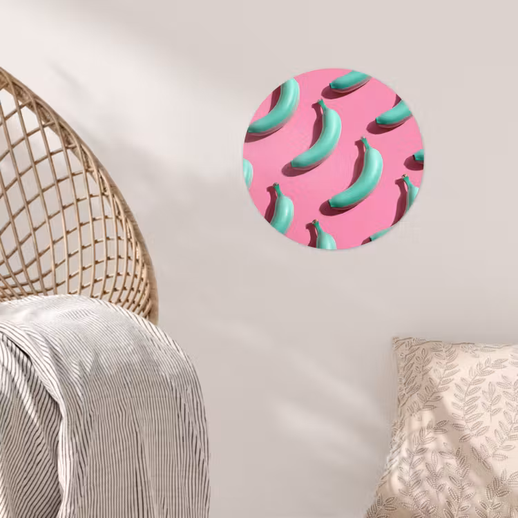 Bananen - Patroon - Blauw - Roze Wandcirkel behangsticker klein -sfeer4