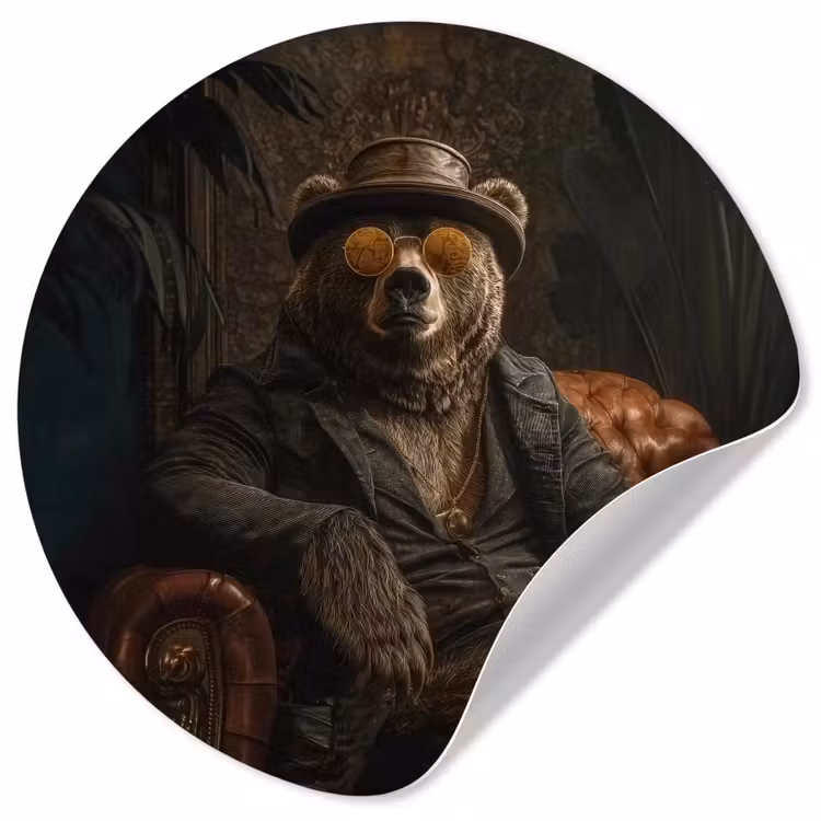 Beer - Bruin - Pak - Hoed Wandcirkel behangsticker klein -3d