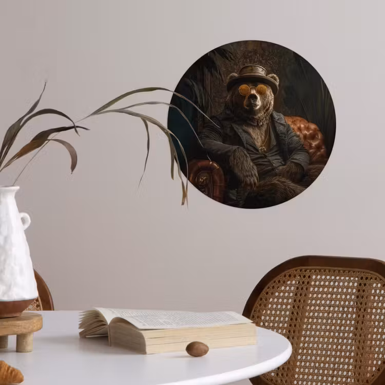 Beer - Bruin - Pak - Hoed Wandcirkel behangsticker klein -sfeer3