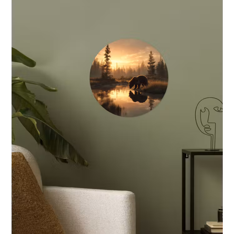 Beer - water - Bos - Ochtendlicht Wandcirkel behangsticker klein -sfeer2