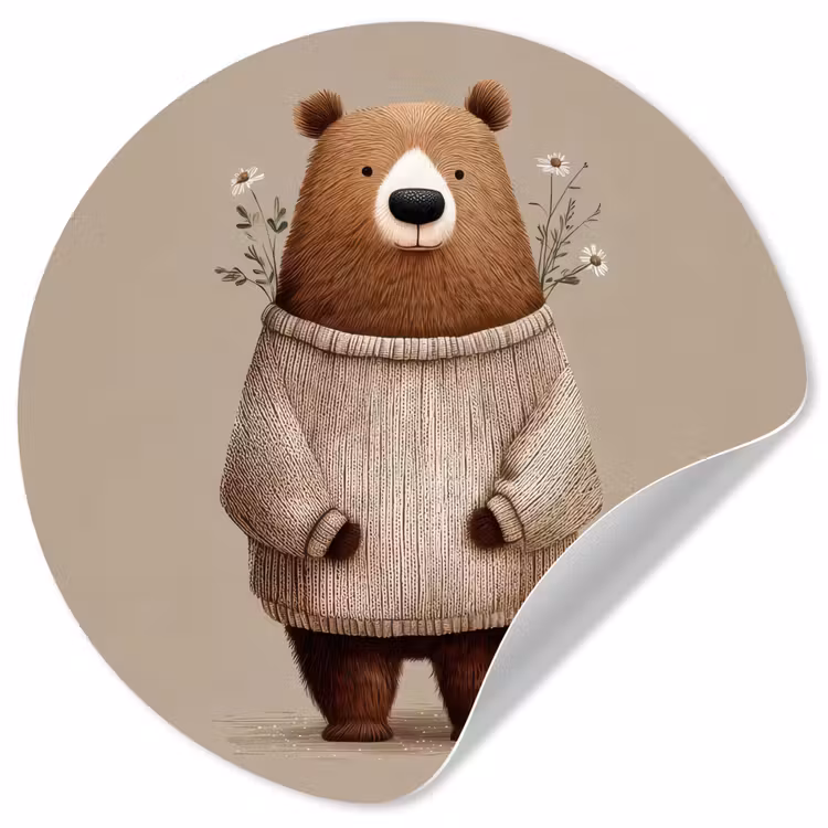 Beer - Witte bloemen - Knus Wandcirkel behangsticker klein -3d