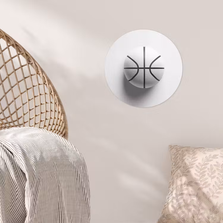Basketbal - Wit - Schaduw - Lijnen Wandcirkel behangsticker klein -sfeer4