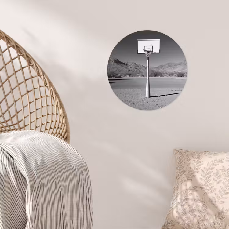 Basketbalpaal - Landschap - Zand - Wit Wandcirkel behangsticker klein -sfeer4