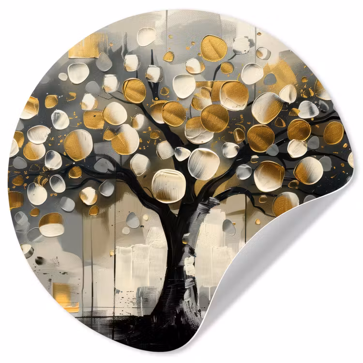 Boom - Abstract - Beige - Goud - Zwart Wandcirkel behangsticker klein -3d