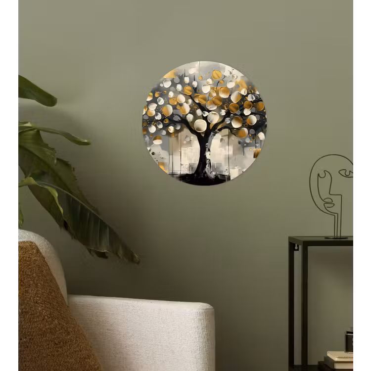 Boom - Abstract - Beige - Goud - Zwart Wandcirkel behangsticker klein -sfeer2