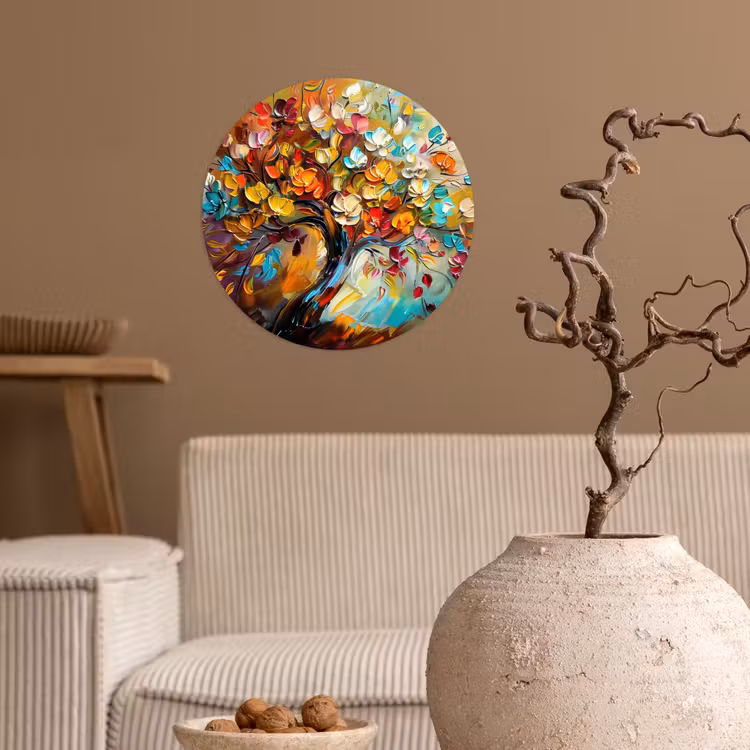 Boom - Abstract - Kleurrijk - Bloemen Wandcirkel behangsticker klein -sfeer1