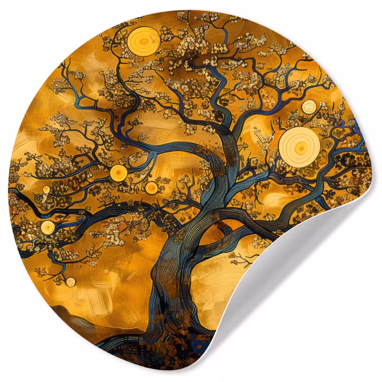 Boom - Levensboom - Abstract - Goud Wandcirkel behangsticker klein -3d